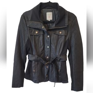 GUESS Belted Leather Black Jacket Women Small